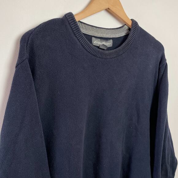 Eddie Bauer Crewneck Sweater Cotton Navy 2XL Heavy Preppy Classic Minimalist - Picture 3 of 7